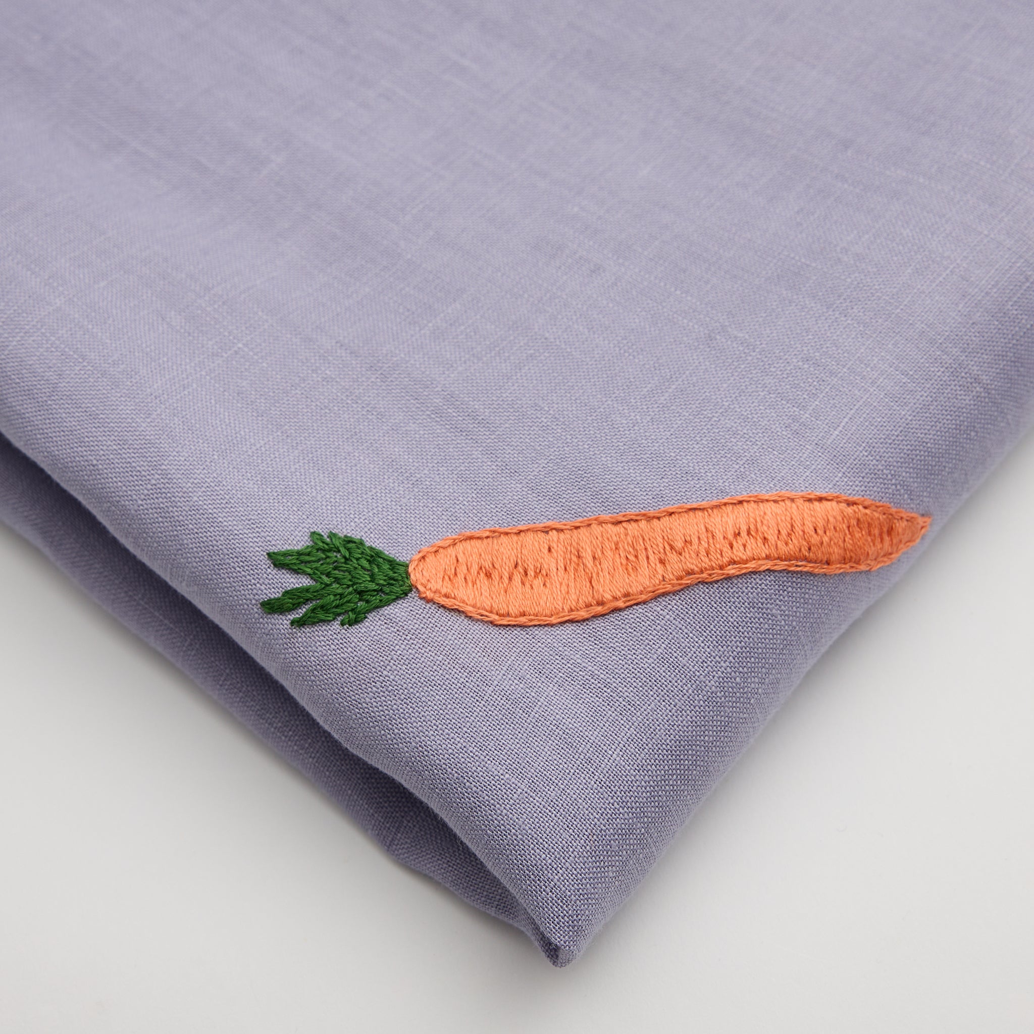 Tablecloth No. 19, hand-embroidered with heirloom carrots